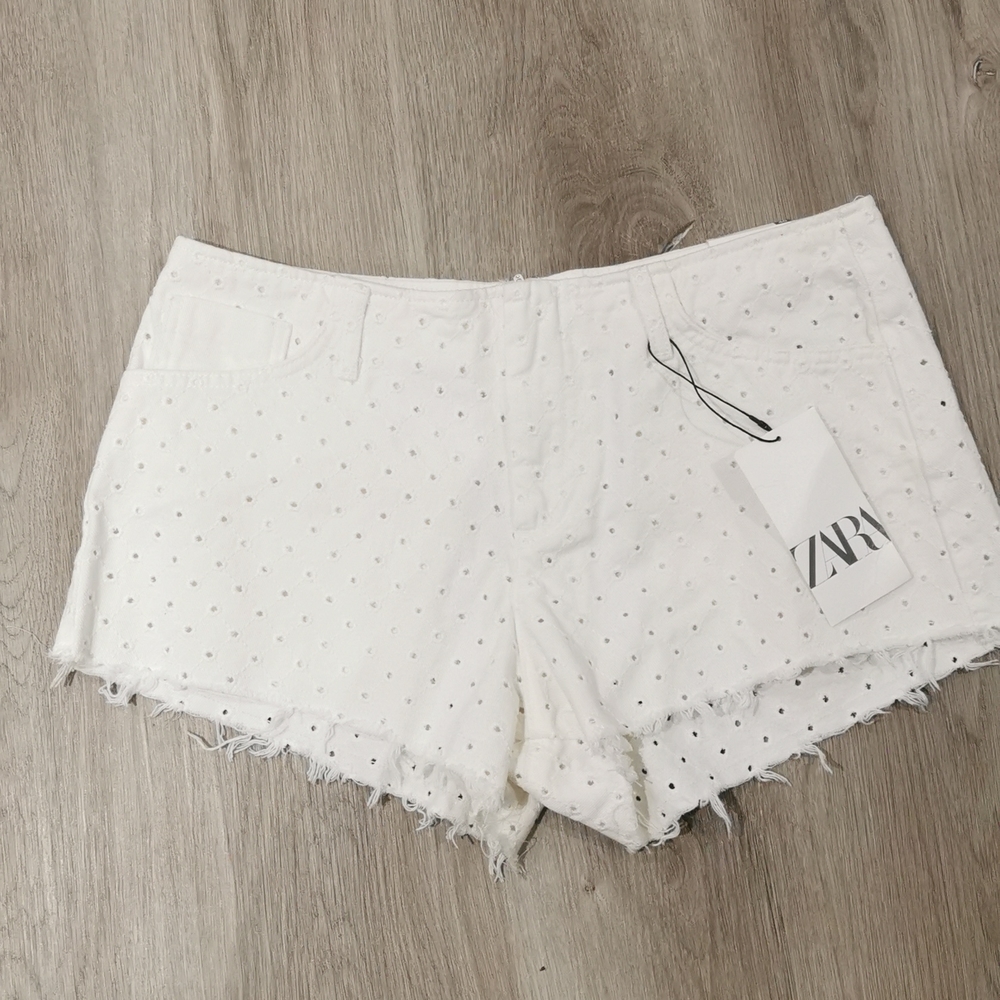 Zara open work all Cotton embroidery denim short - Picture 6 of 8